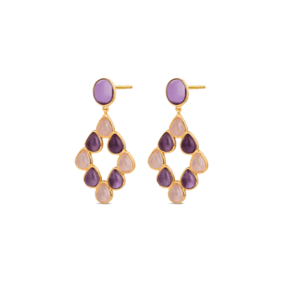 Pendientes Largos LA VIDA Plata Chapada Rombo Cuarzo Rosa Y Amatista