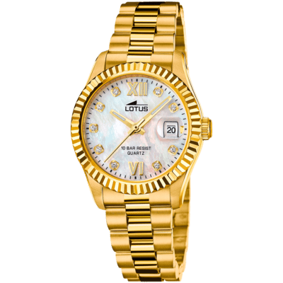 Reloj LOTUS Mujer FREEDOM Acero Dorado Esfera Nacarada Bisel Estriado