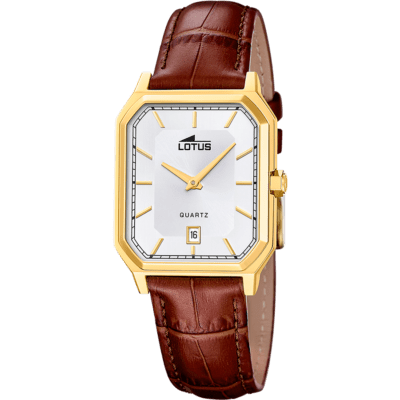 Reloj LOTUS Hombre SQUARE SERIES Acero Dorado Esfera Blanca Correa Marrón