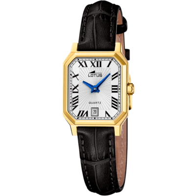 Reloj LOTUS Mujer SQUARE SERIES Acero Dorado Esfera Blanca Correa Negra