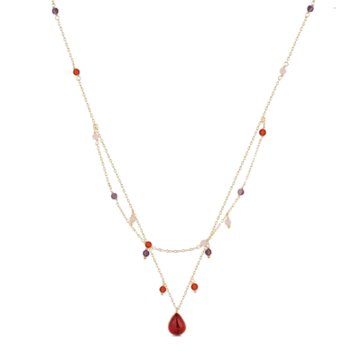 Collar Doble Plata Chapada LA VIDA Amatista, Cuarzo Rosa Y Aventurina
