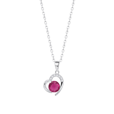 Collar Plata Mujer LOTUS SILVER MOMENTS Corazón Abierto Circonita Central Roja