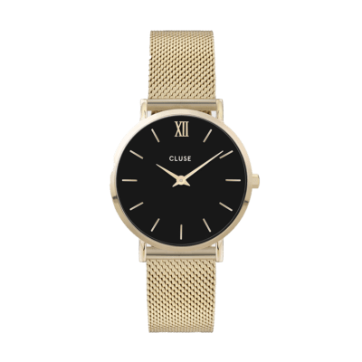 Reloj CLUSE Mujer MINUIT MESH Acero Dorado Malla Milanesa Esfera Negra
