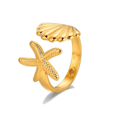 Anillo ROCÍO MARTÍN Acero Dorado Abierto Concha y Estrella