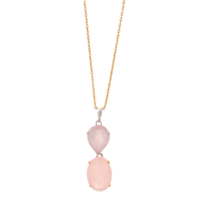 Collar SALVATORE Plata Bicolor Chapada Y Rodiada Cuarzo Rosa