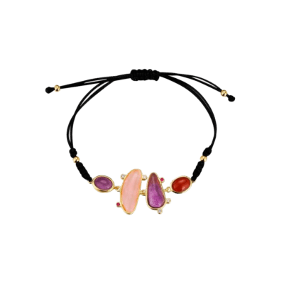 Pulsera Hilo Ajustable Plata Chapada LA VIDA Amatista, Cuarzo Rosa Y Aventurina