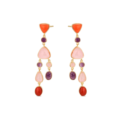 Pendientes Plata Chapada LA VIDA Amatista, Cuarzo Rosa Y Aventurina