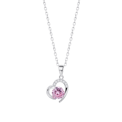 Collar Plata Mujer LOTUS SILVER MOMENTS Corazón Abierto Circonita Central Rosa