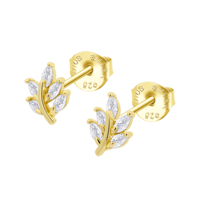 Pendientes LOTUS SILVER Plata Dorada PURE ESSENTIAL Hojas Circonitas Blancas Garras Presión
