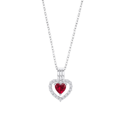 Collar LOTUS SILVER Plata MOMENTS Corazón Rojo Con Circonitas Blancas