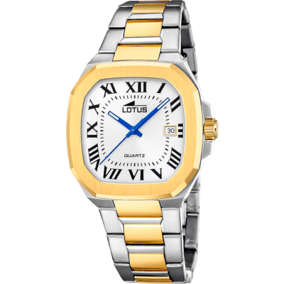 Reloj LOTUS Hombre SQUARE SERIES Acero Bicolor Esfera Blanca Números Romanos