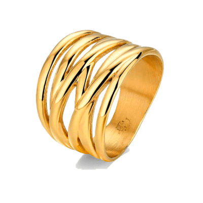 Anillo ROCÍO MARTÍN Acero Dorado Hilos Cruzados