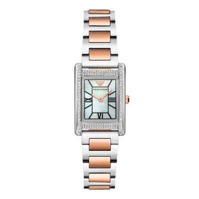 Reloj EMPORIO ARMANI Mujer Cuadrado Acero Bicolor Piedras Bisel