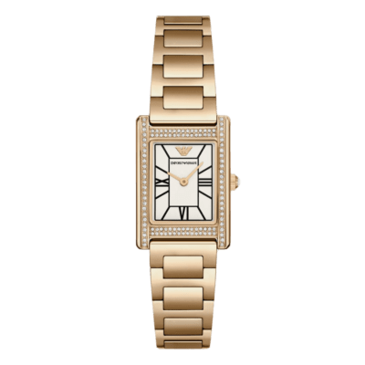 Reloj EMPORIO ARMANI Mujer Cuadrado Acero Dorado Piedras Bisel