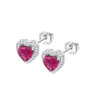 Pendientes LOTUS SILVER Plata MOMENTS Corazón Rojo Y Blanco