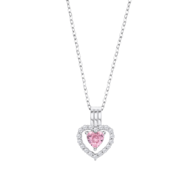 Collar LOTUS SILVER Plata MOMENTS Corazón Rosa Con Circonitas Blancas