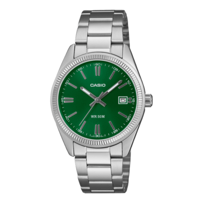 Reloj CASIO Bisel Estriado MEDIANO 35MM Esfera Verde