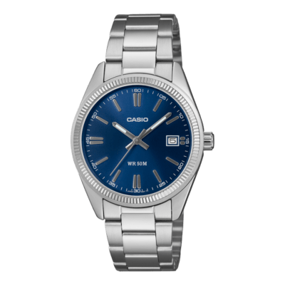 Reloj CASIO Bisel Estriado MEDIANO 35MM Esfera Azul