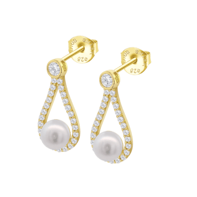 Pendientes Mujer Plata Dorada LOTUS SILVER PEARLS Lágrima Perla Presión