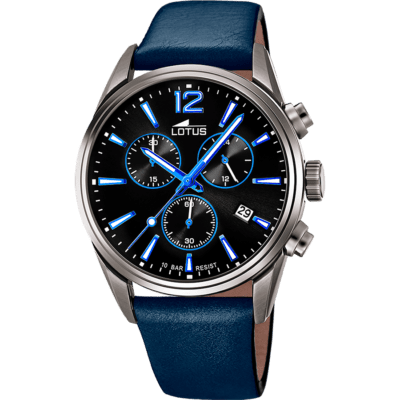Reloj LOTUS Hombre CHRONO Acero Negro Piel Azul
