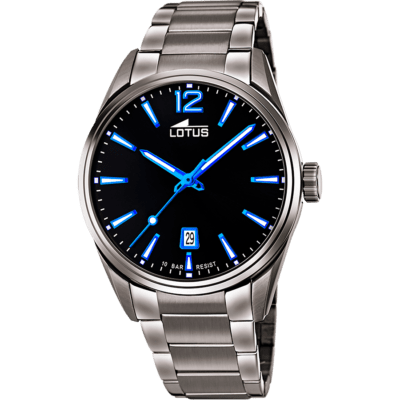 Reloj LOTUS Hombre Acero CHRONO Esfera Negra Índices Azul