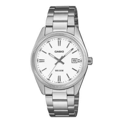 Reloj CASIO Bisel Estriado MEDIANO 35MM Esfera Blanca