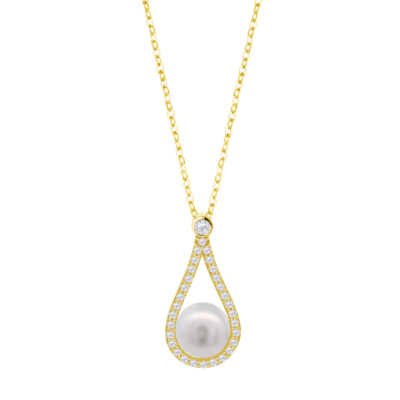 Collar Mujer Plata Dorada LOTUS SILVER PEARLS Colgante Lágrima Perla